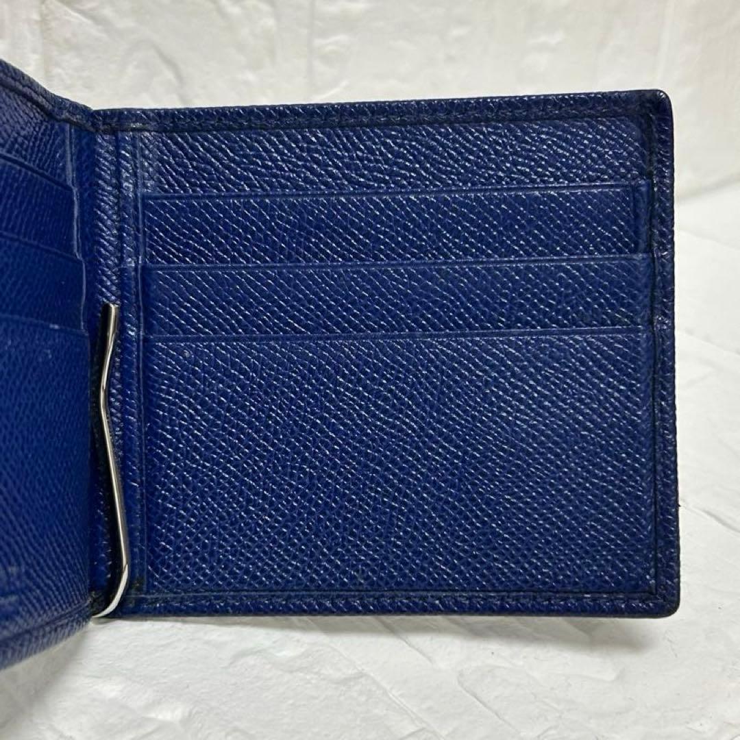 美品☆ブルガリBVLGARI マネークリップ ネイビー レザー 二つ折り 財布