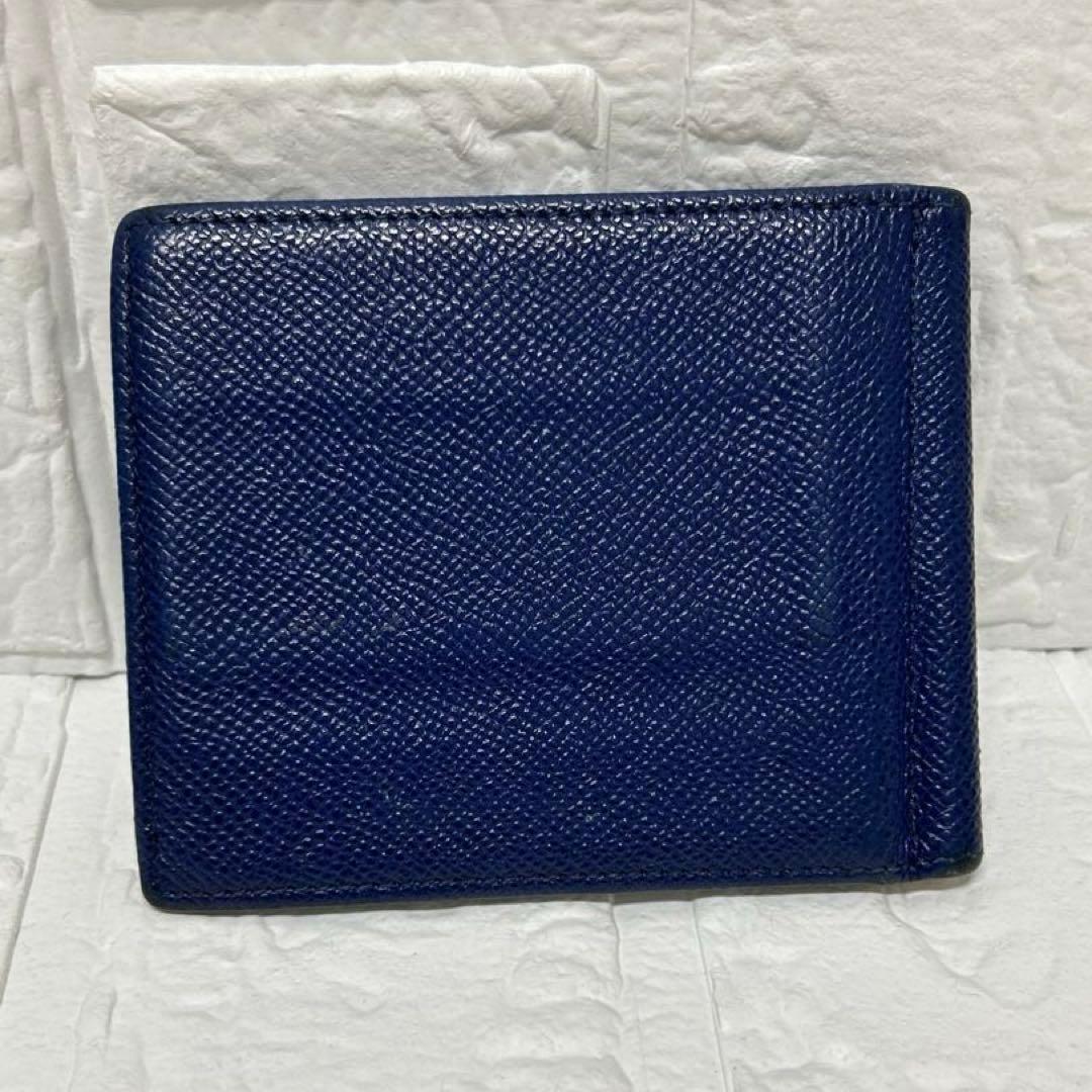 美品☆ブルガリBVLGARI マネークリップ ネイビー レザー 二つ折り 財布
