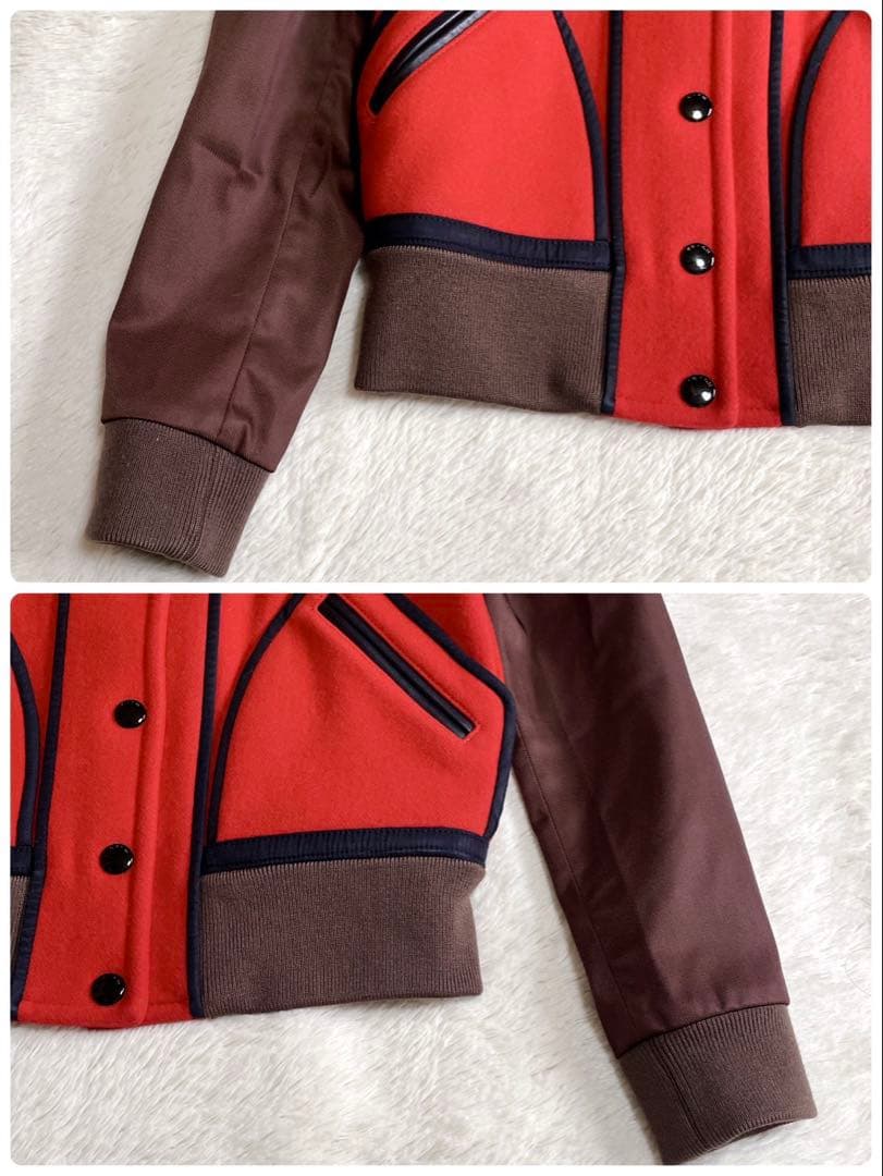 美品 COACH コーチ スタジャン ブルゾン バーシティージャケット ウール