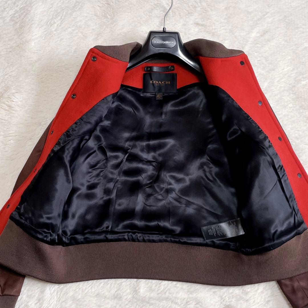 美品 COACH コーチ スタジャン ブルゾン バーシティージャケット ウール