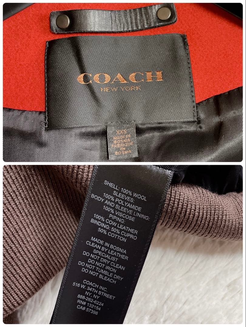 美品 COACH コーチ スタジャン ブルゾン バーシティージャケット ウール