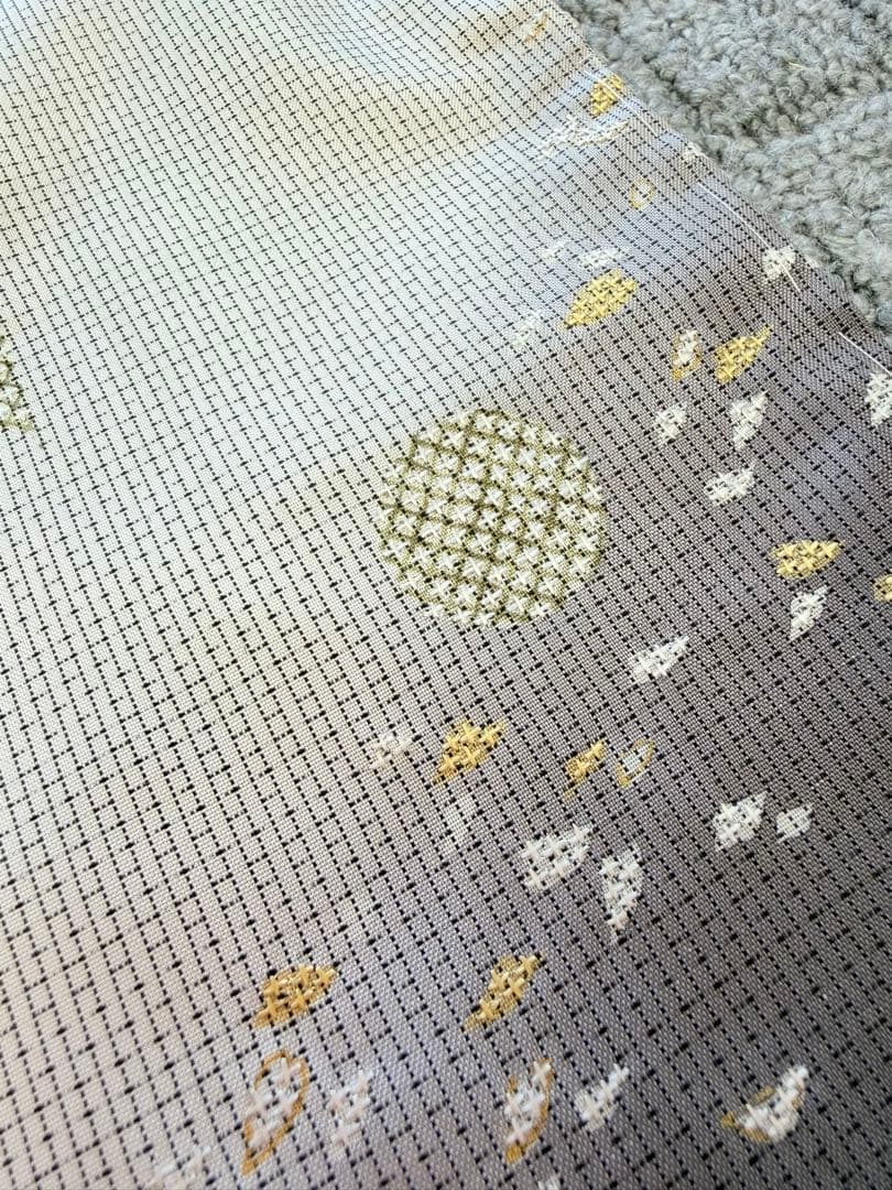 未使用 高級 訪問着 正絹 袷 白大島紬 刺繍 ホワイト 暈し染め パールトーン