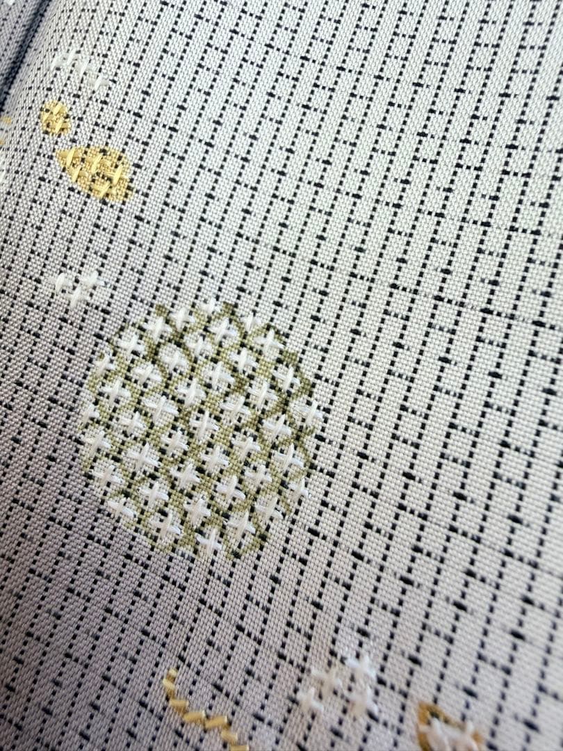 未使用 高級 訪問着 正絹 袷 白大島紬 刺繍 ホワイト 暈し染め パールトーン