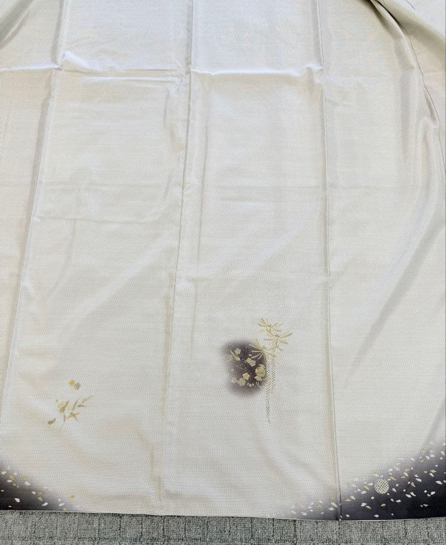 未使用 高級 訪問着 正絹 袷 白大島紬 刺繍 ホワイト 暈し染め パールトーン