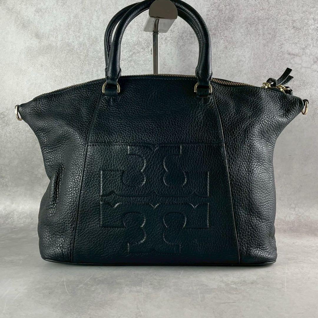 ✨美品✨トリーバーチ　ボンベT サッチェル　2way エンボスロゴ　レザー　黒