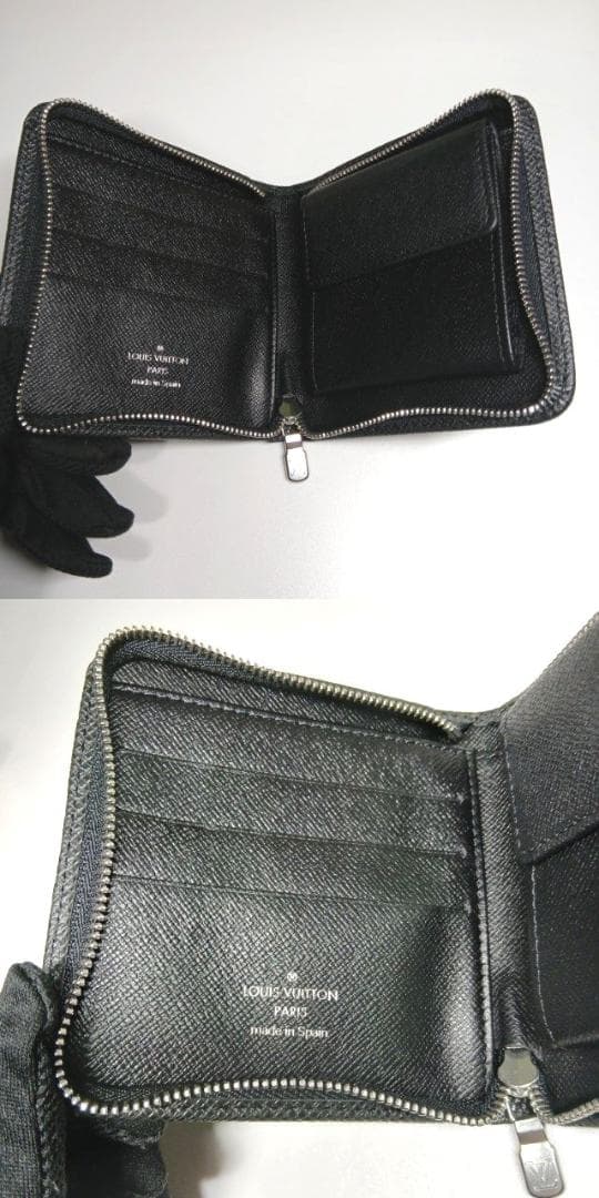 未使用に近い ルイヴィトン ラウンドファスナー財布 二つ折り タイガ 黒系