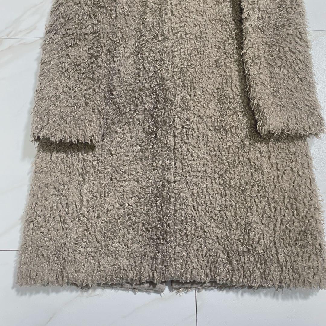 希少♡アドーア ノーカラー シャギーロングコート トグル 厚手 グレージュ