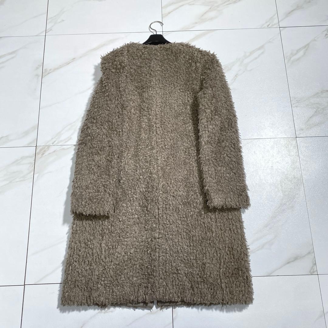 希少♡アドーア ノーカラー シャギーロングコート トグル 厚手 グレージュ
