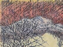 【真作】版画　技法不明　木のある風景　繊細な線描と色彩の調和　X50