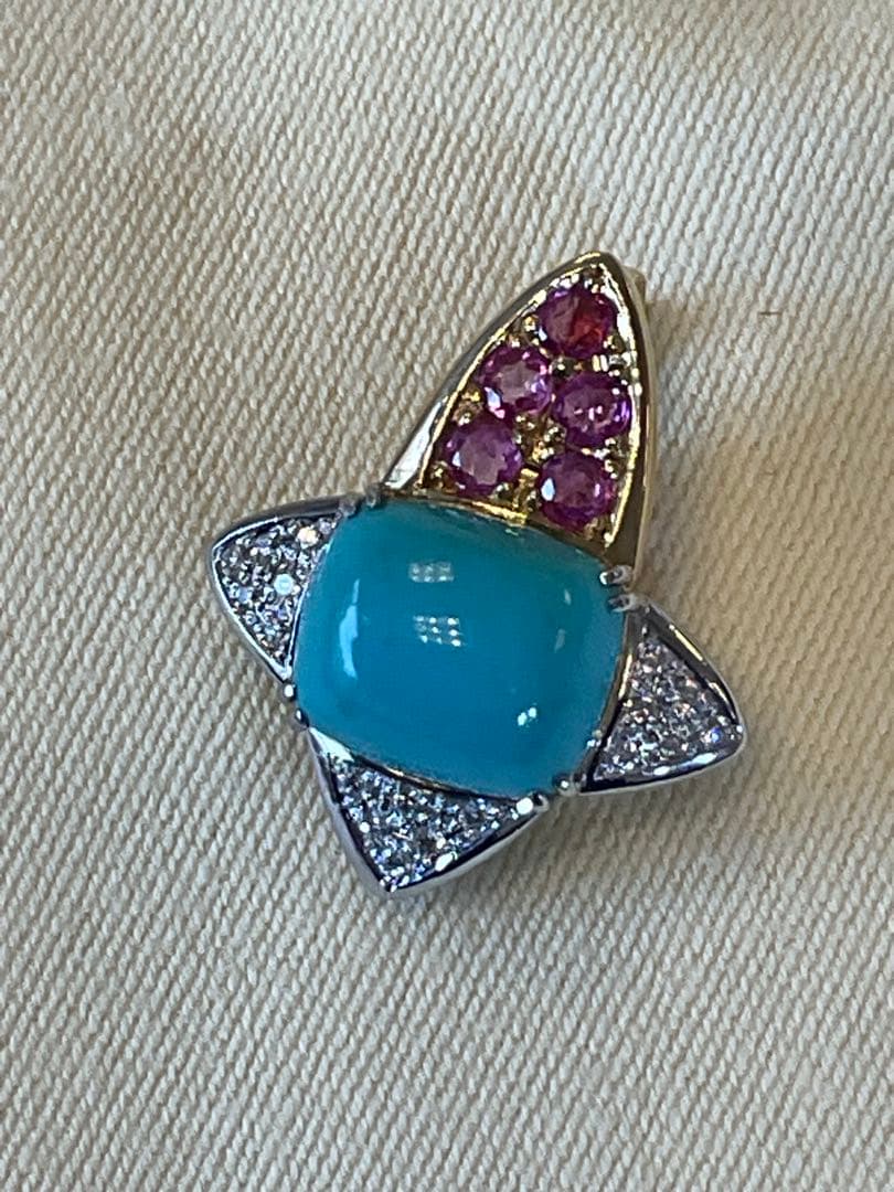 トルコ石デザインペンダントヘッド　pt900 k18