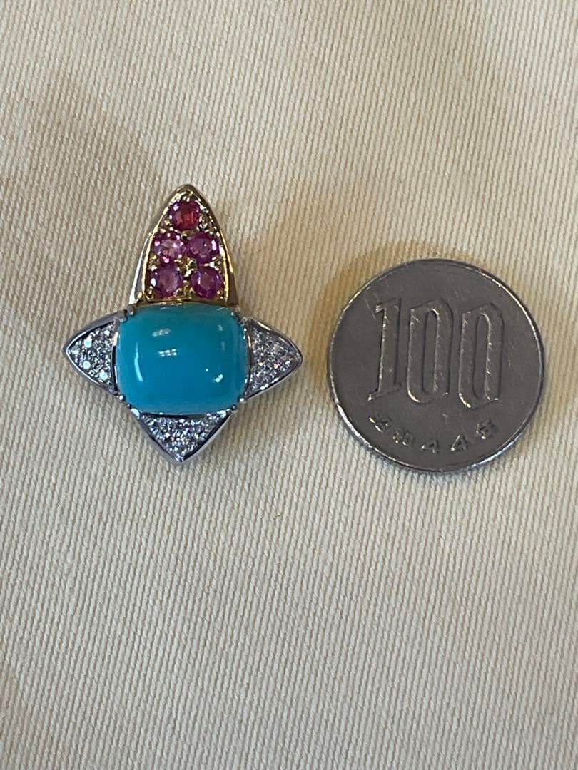 トルコ石デザインペンダントヘッド　pt900 k18