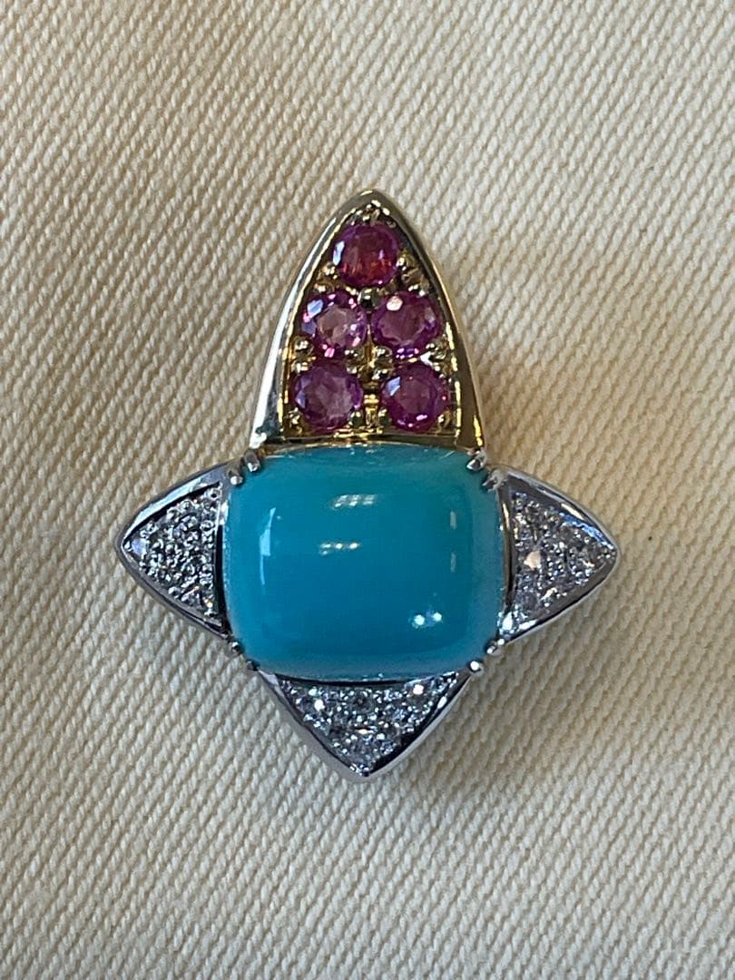 トルコ石デザインペンダントヘッド　pt900 k18