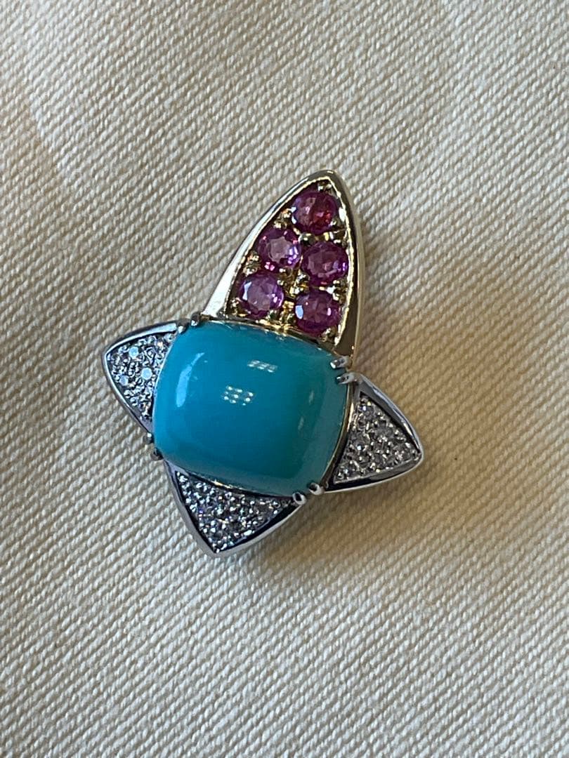 トルコ石デザインペンダントヘッド　pt900 k18