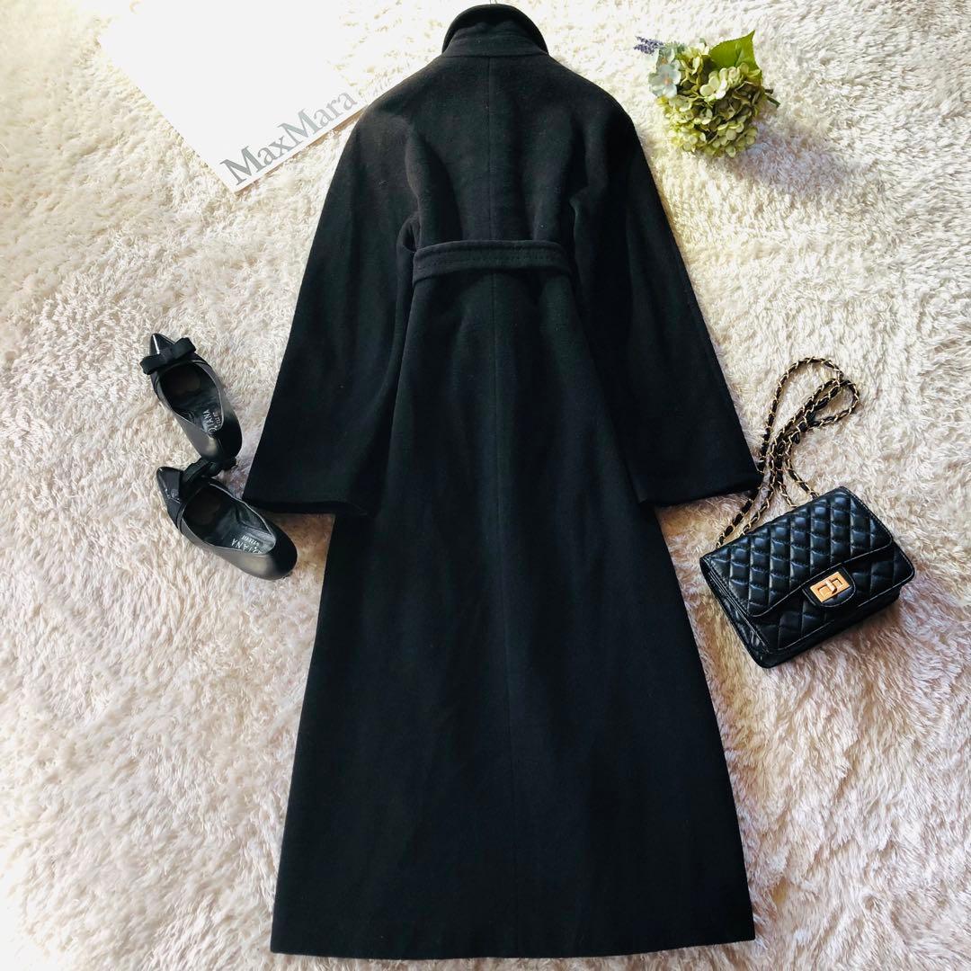 美品✨マックスマーラ ベルテッドコート マキシ カシミヤ 女優襟 ブラック 38