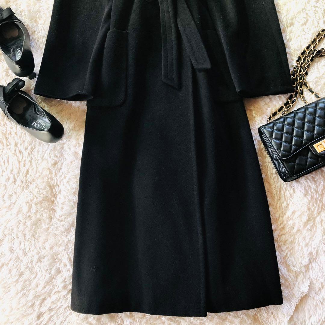 美品✨マックスマーラ ベルテッドコート マキシ カシミヤ 女優襟 ブラック 38