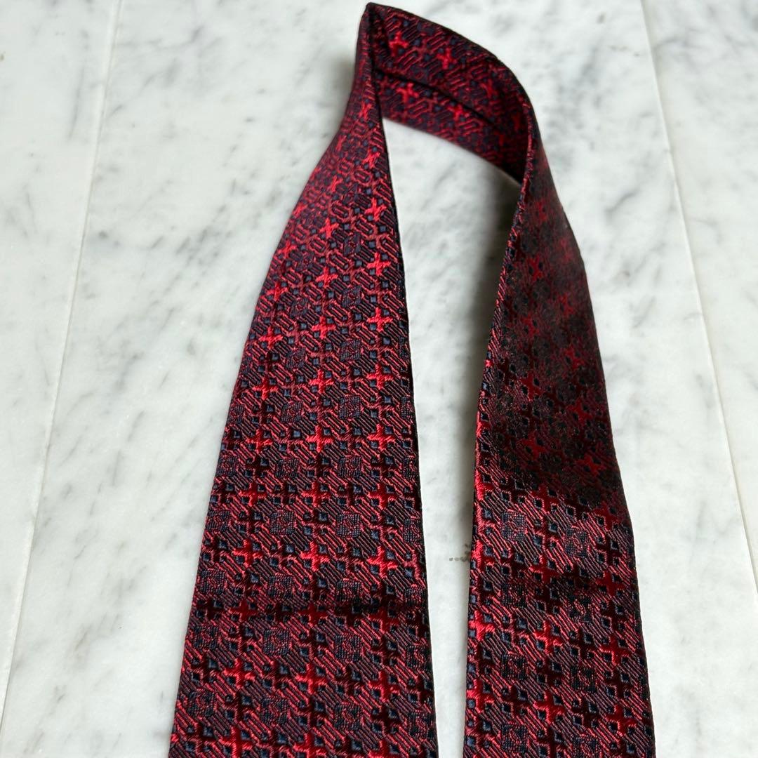 CHANEL ネクタイ ネイビー レッド ココマーク柄 パターン柄