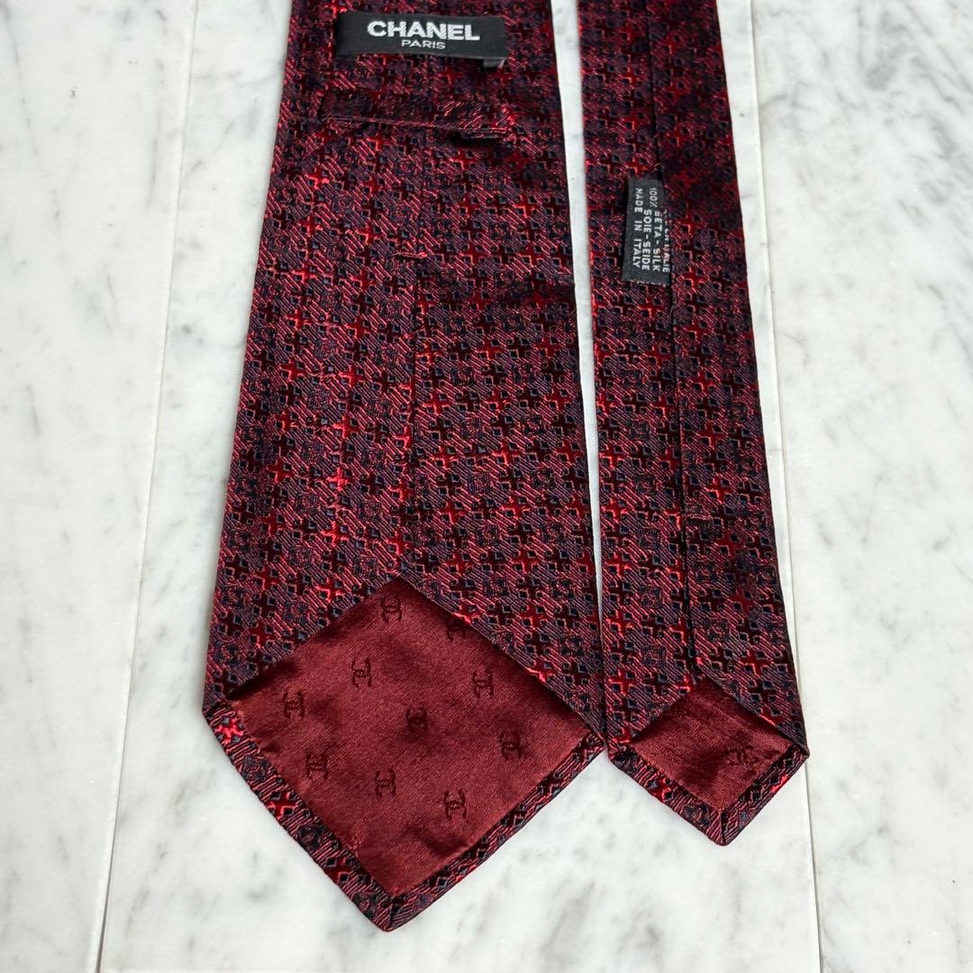 CHANEL ネクタイ ネイビー レッド ココマーク柄 パターン柄