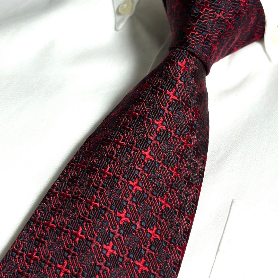 CHANEL ネクタイ ネイビー レッド ココマーク柄 パターン柄