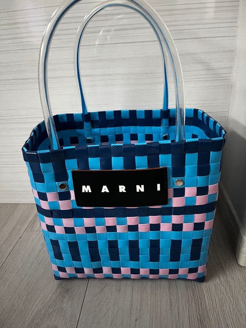MARNI チェック柄 かごバッグ　ブルー