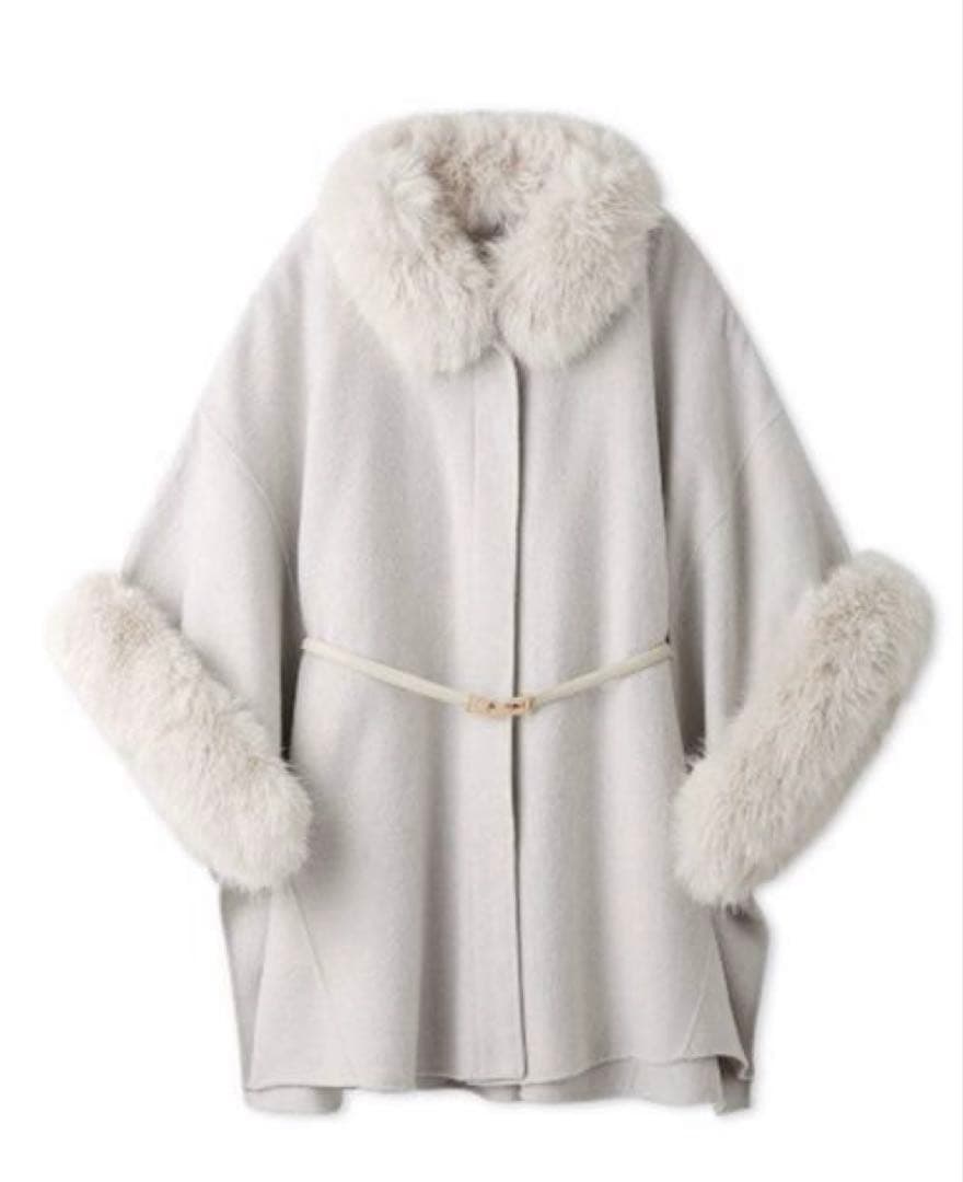 SNIDEL ファー付きミドルケープコート　ホワイト