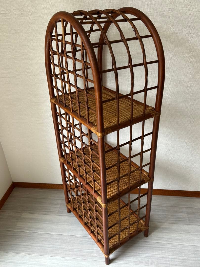レトロ アーチ型　3段ラタンラック オープンシェルフ 本棚　飾り棚 ディスプレイ