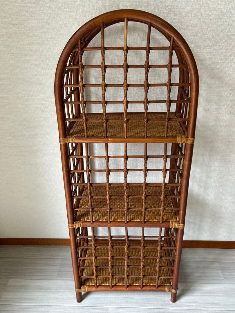 レトロ アーチ型　3段ラタンラック オープンシェルフ 本棚　飾り棚 ディスプレイ