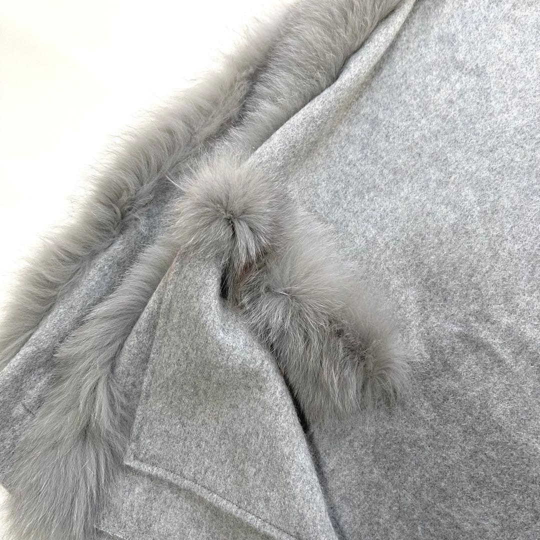 極美品　グレース　フード付　フォックスファートリミングカシミヤストール　大判