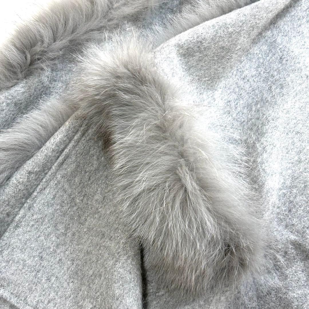 極美品　グレース　フード付　フォックスファートリミングカシミヤストール　大判