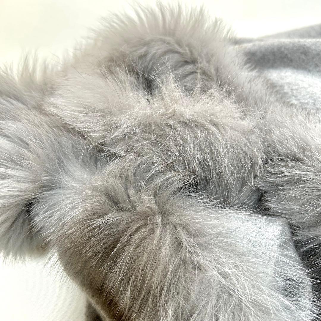 極美品　グレース　フード付　フォックスファートリミングカシミヤストール　大判