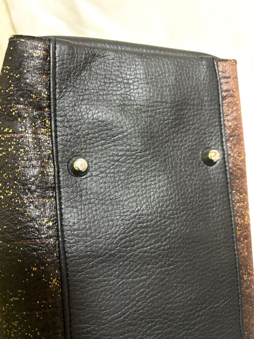 たっぷり収納！　大きめ　西陣織　レザー 正絹　利休バッグ