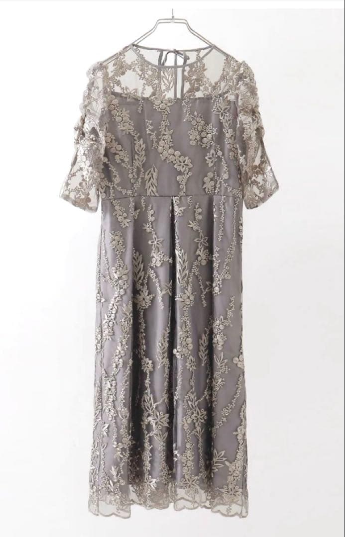 haremode 刺繍レース　バックリボン　ドレス シルバー　M