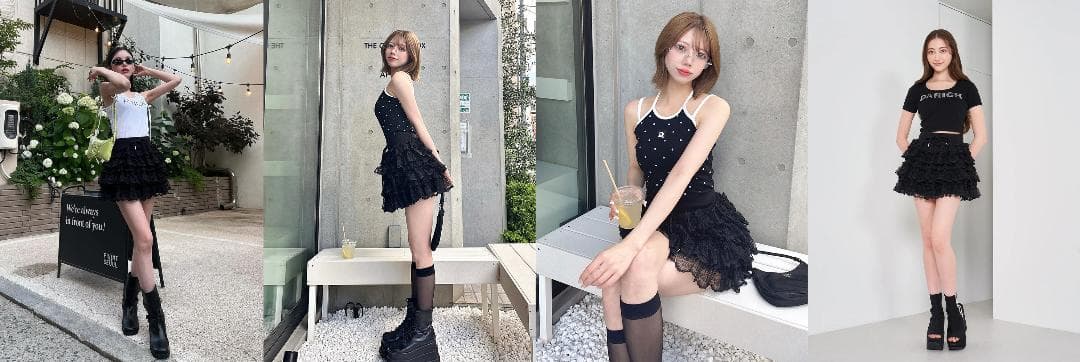 ダーリッチ darich ボリュームレースフレアミニスカート BLK FREE