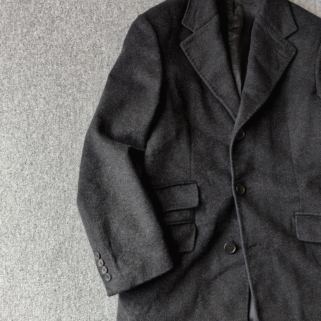 イタリア製 チェスターコート ウール カシミヤ ミドル丈 ブラック 古着