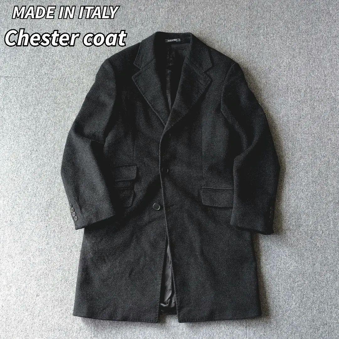 イタリア製 チェスターコート ウール カシミヤ ミドル丈 ブラック 古着