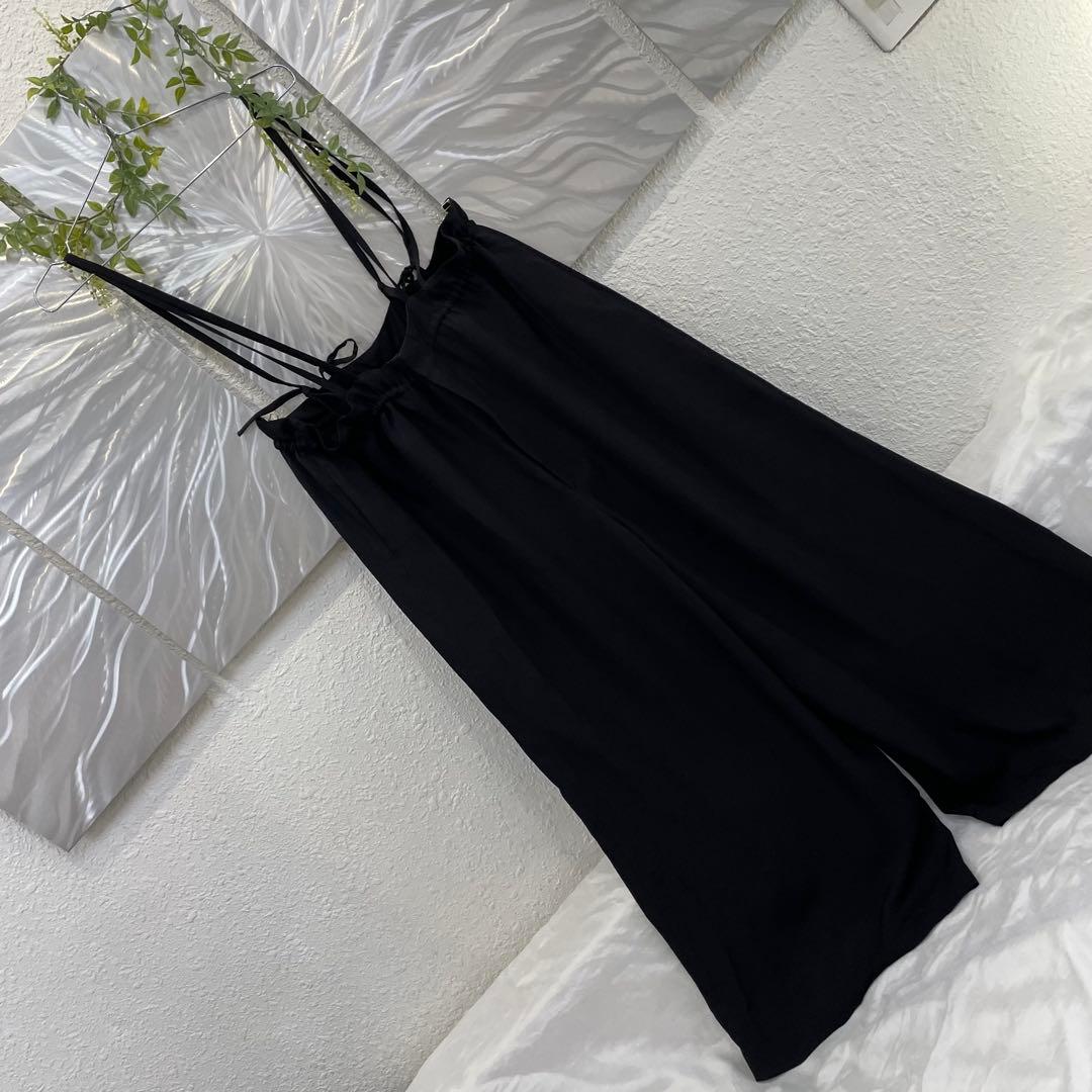 ＜SACRA＞アセテートツイル オールインワン　ブラック　サロペット