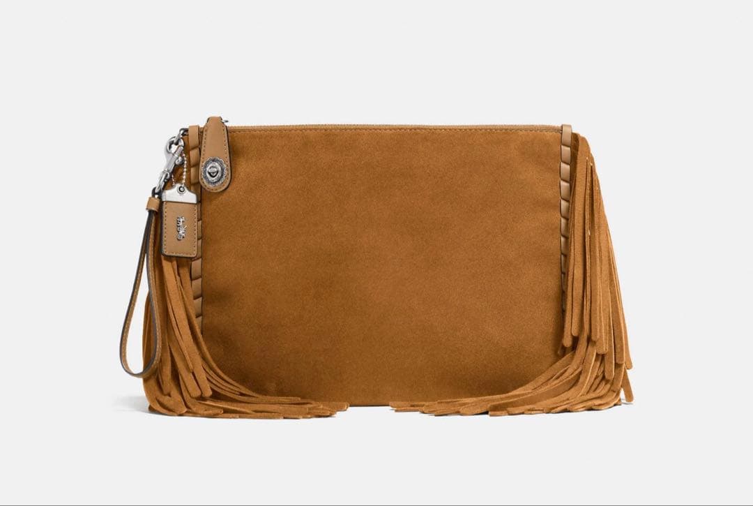 COACH フリンジ　スウェードターンロックリストレット30 クラッチ　↓8万円