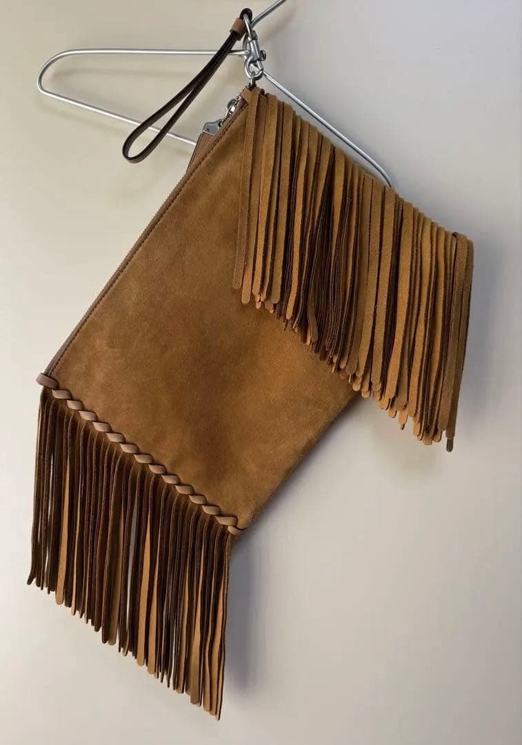 COACH フリンジ　スウェードターンロックリストレット30 クラッチ　↓8万円