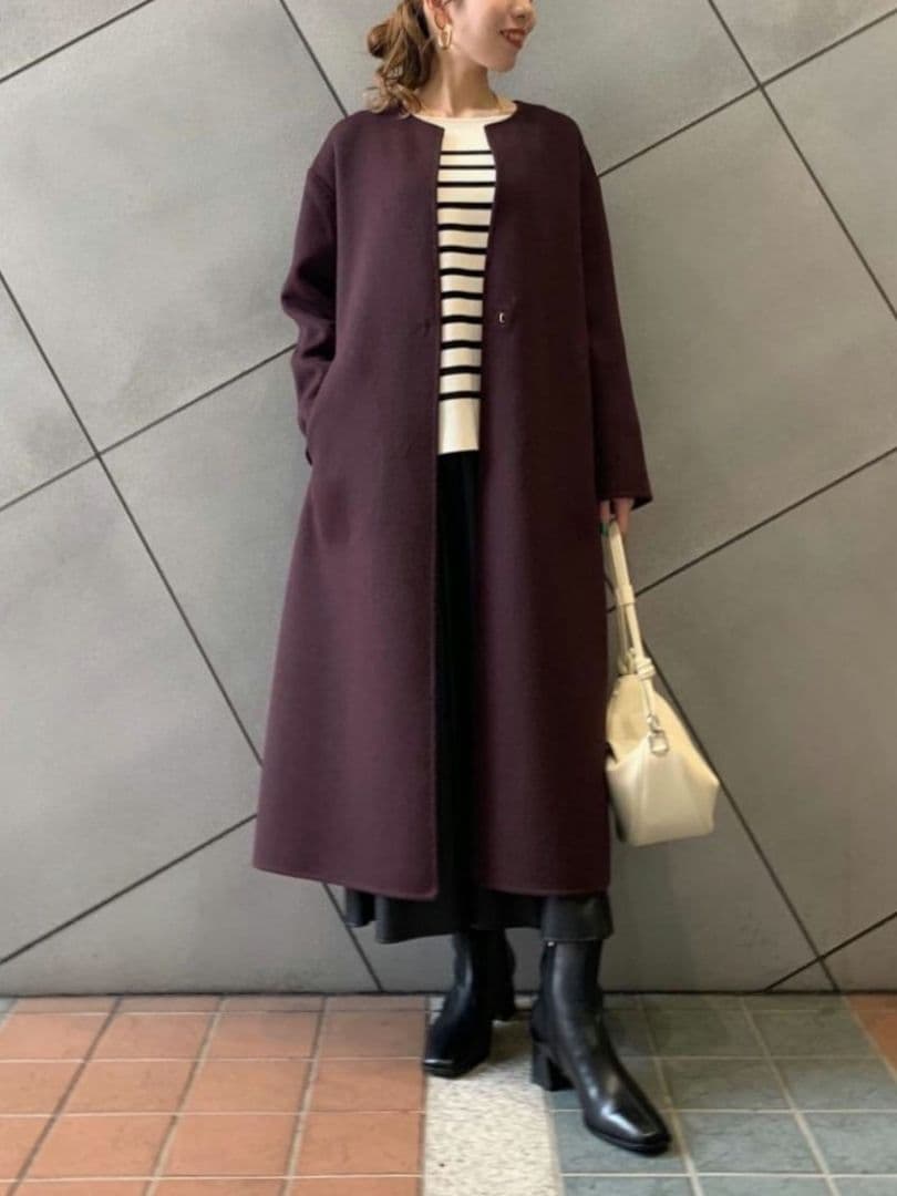 紬 ウール リバー ノーカラー コート