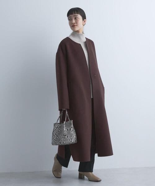 紬 ウール リバー ノーカラー コート