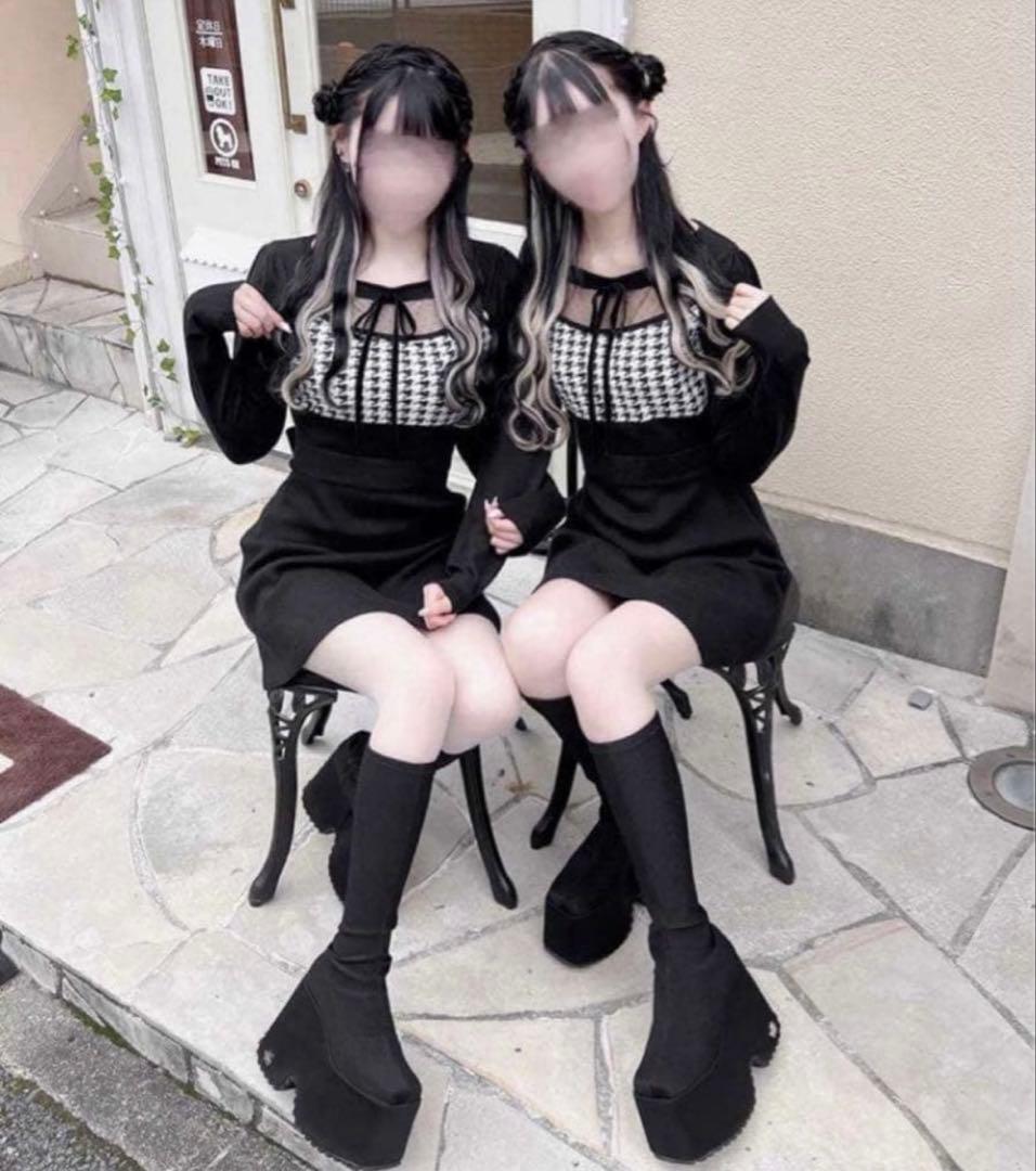 ミシェルマカロン デコルテオープン千鳥ワンピース michellMacaron