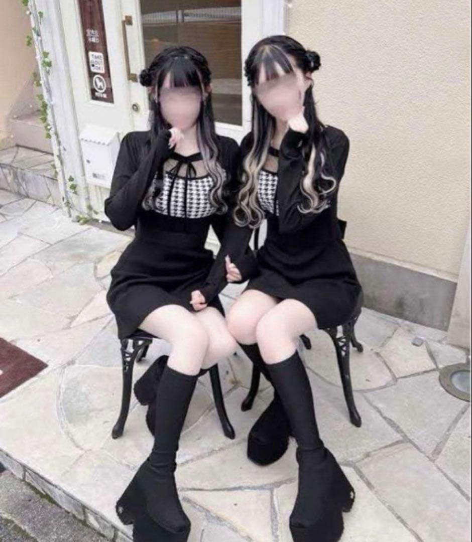 ミシェルマカロン デコルテオープン千鳥ワンピース michellMacaron