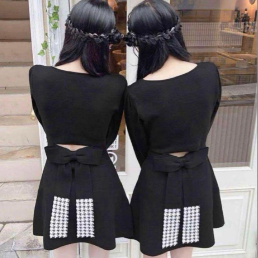 ミシェルマカロン デコルテオープン千鳥ワンピース michellMacaron