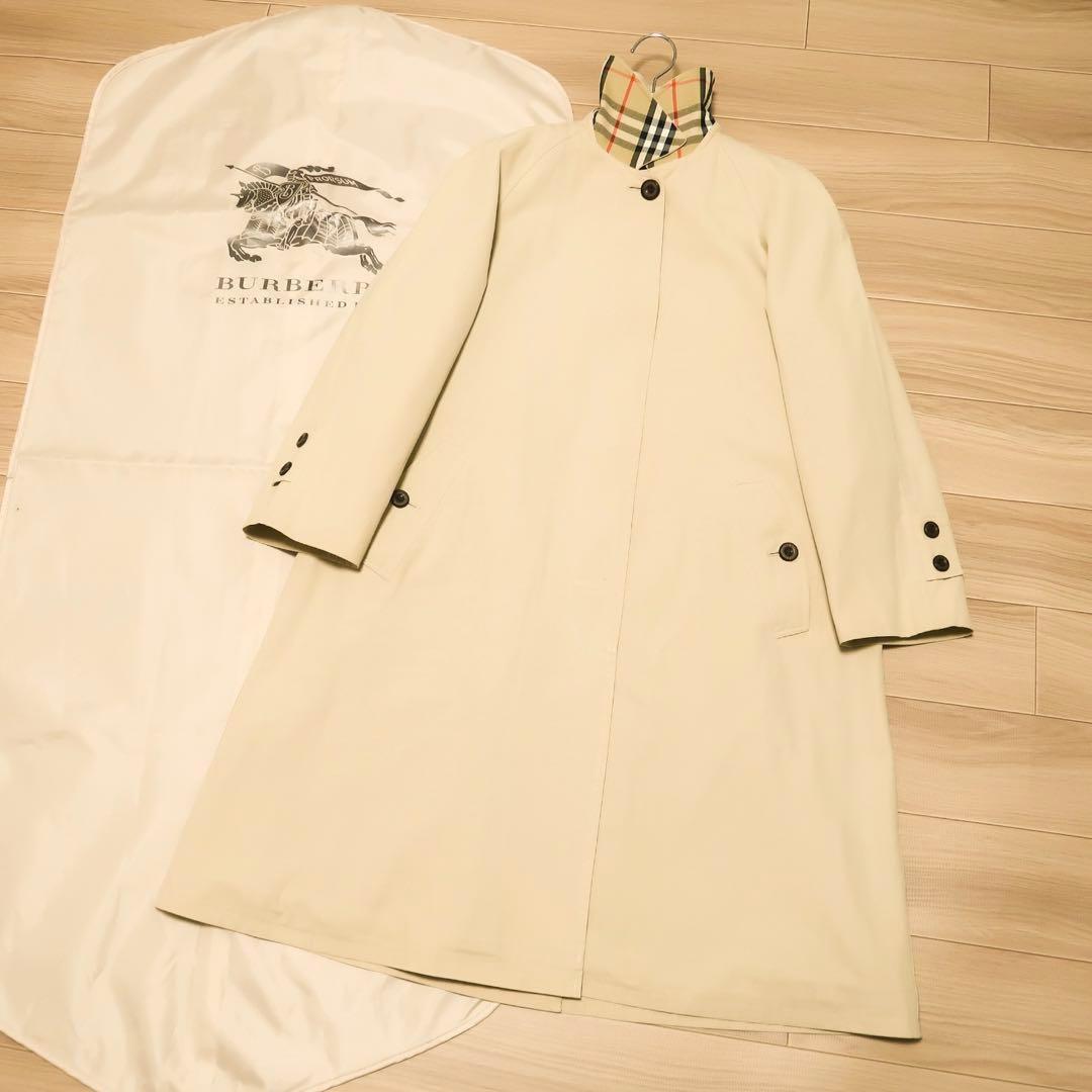 美品 ビンテージ BURBERRY ステンカラーコート 襟チェック バーバリー