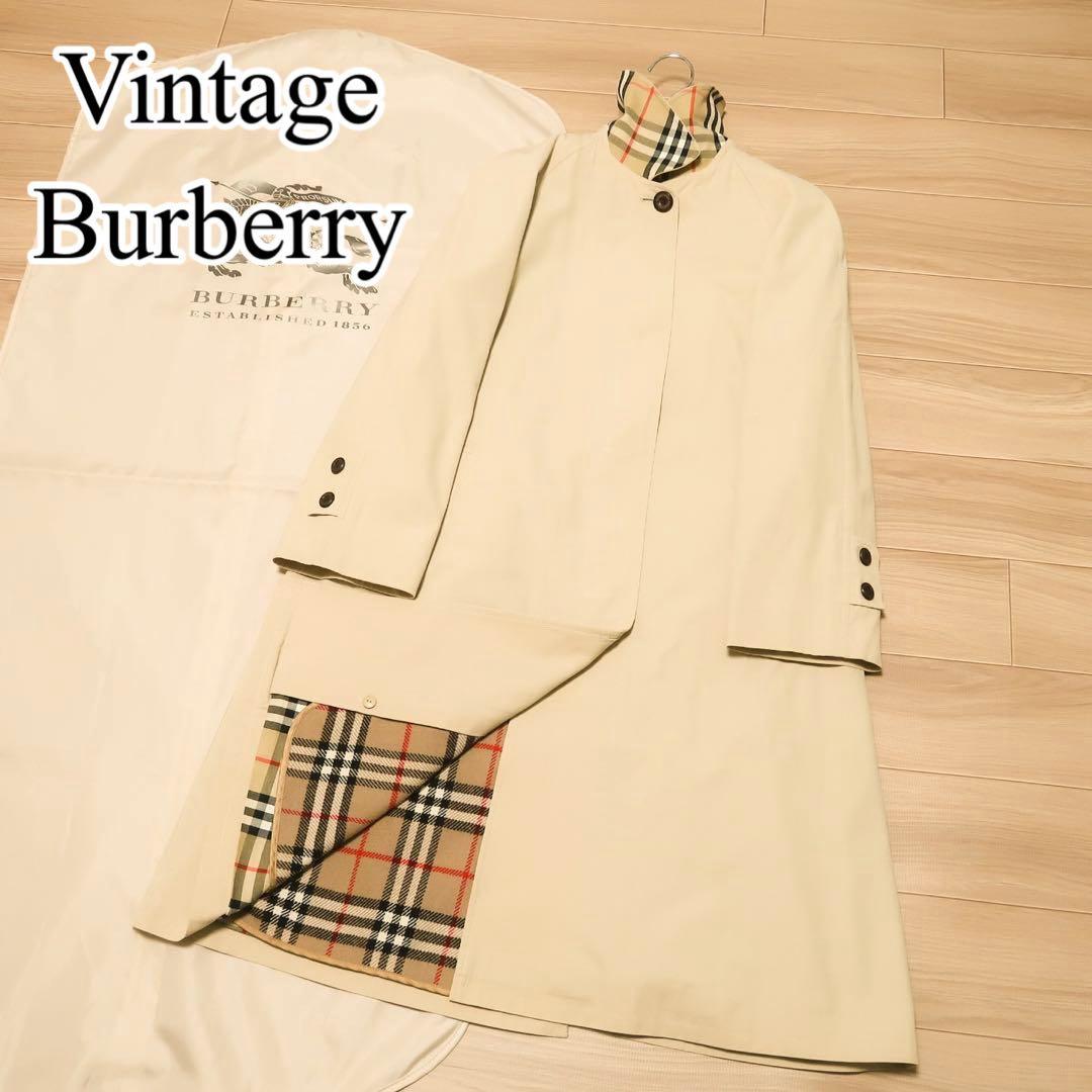 美品 ビンテージ BURBERRY ステンカラーコート 襟チェック バーバリー