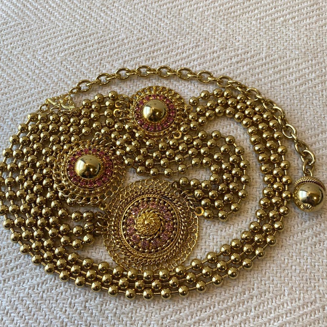 80s vintage オリエンタル ピンク 3連ボールチェーンアラビックベルト