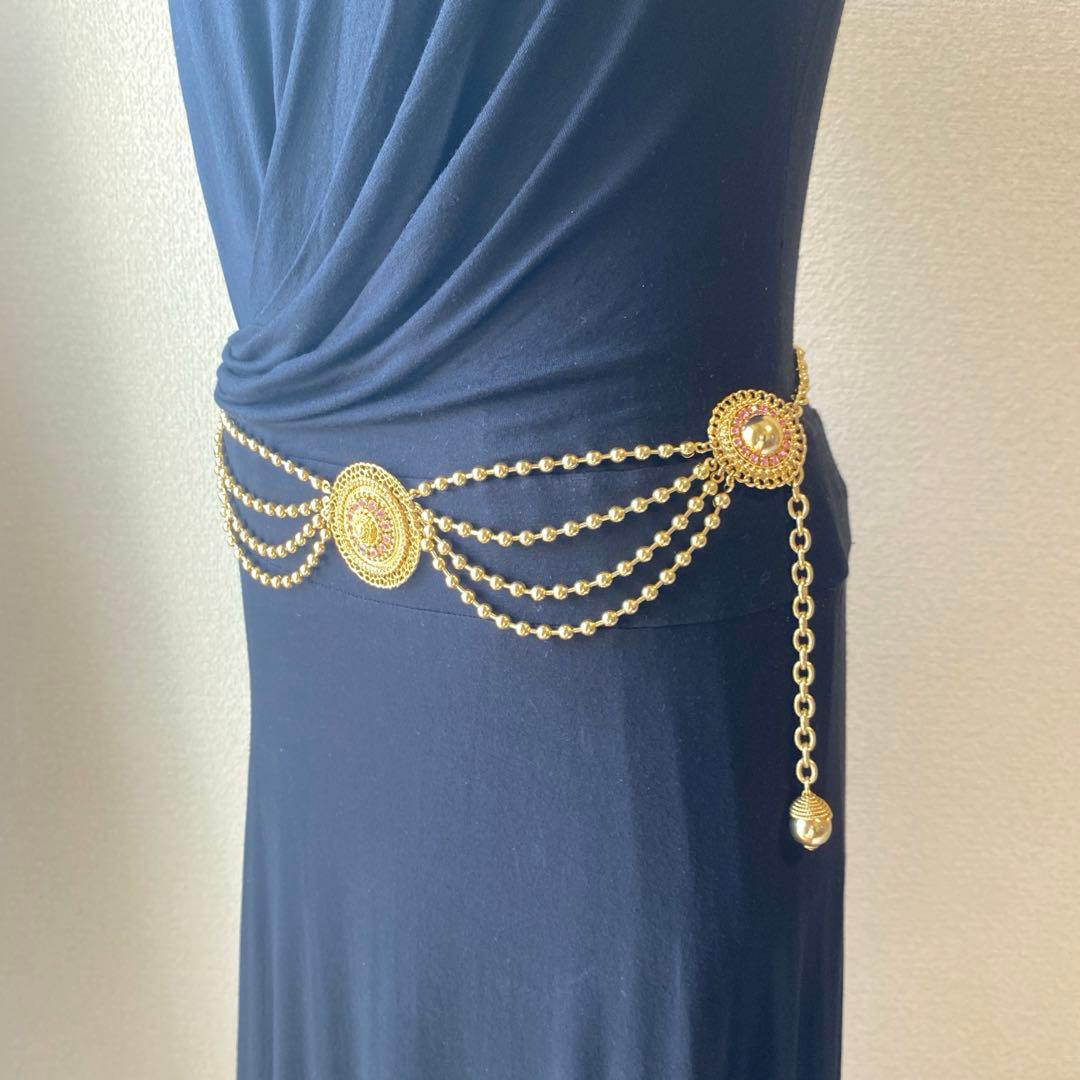 80s vintage オリエンタル ピンク 3連ボールチェーンアラビックベルト