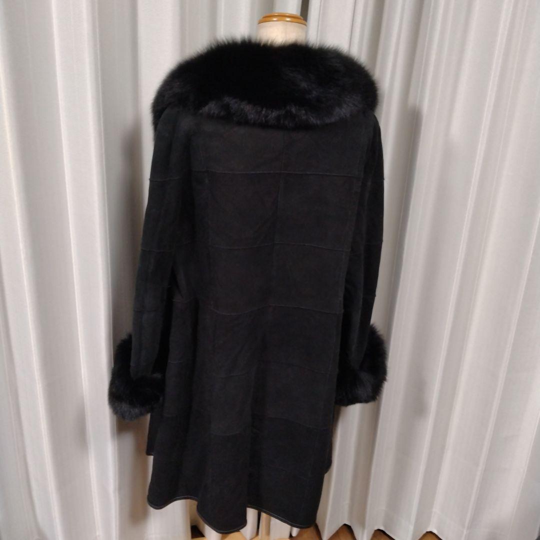 新品同様✩ブルーフォックス＆ラムレザー＆ラパン✩ファーコート✩柔らか✩ブラック