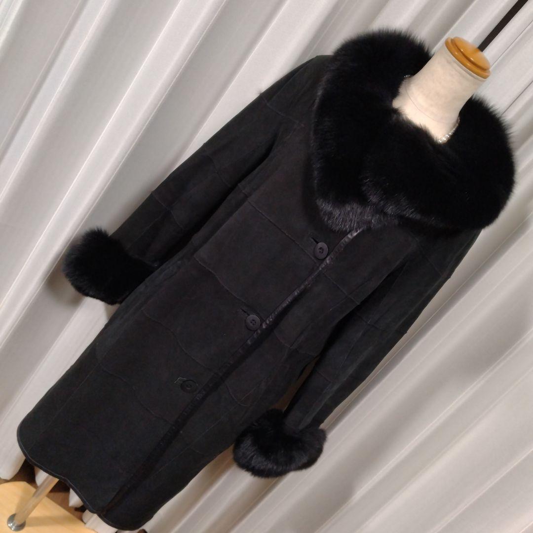 新品同様✩ブルーフォックス＆ラムレザー＆ラパン✩ファーコート✩柔らか✩ブラック