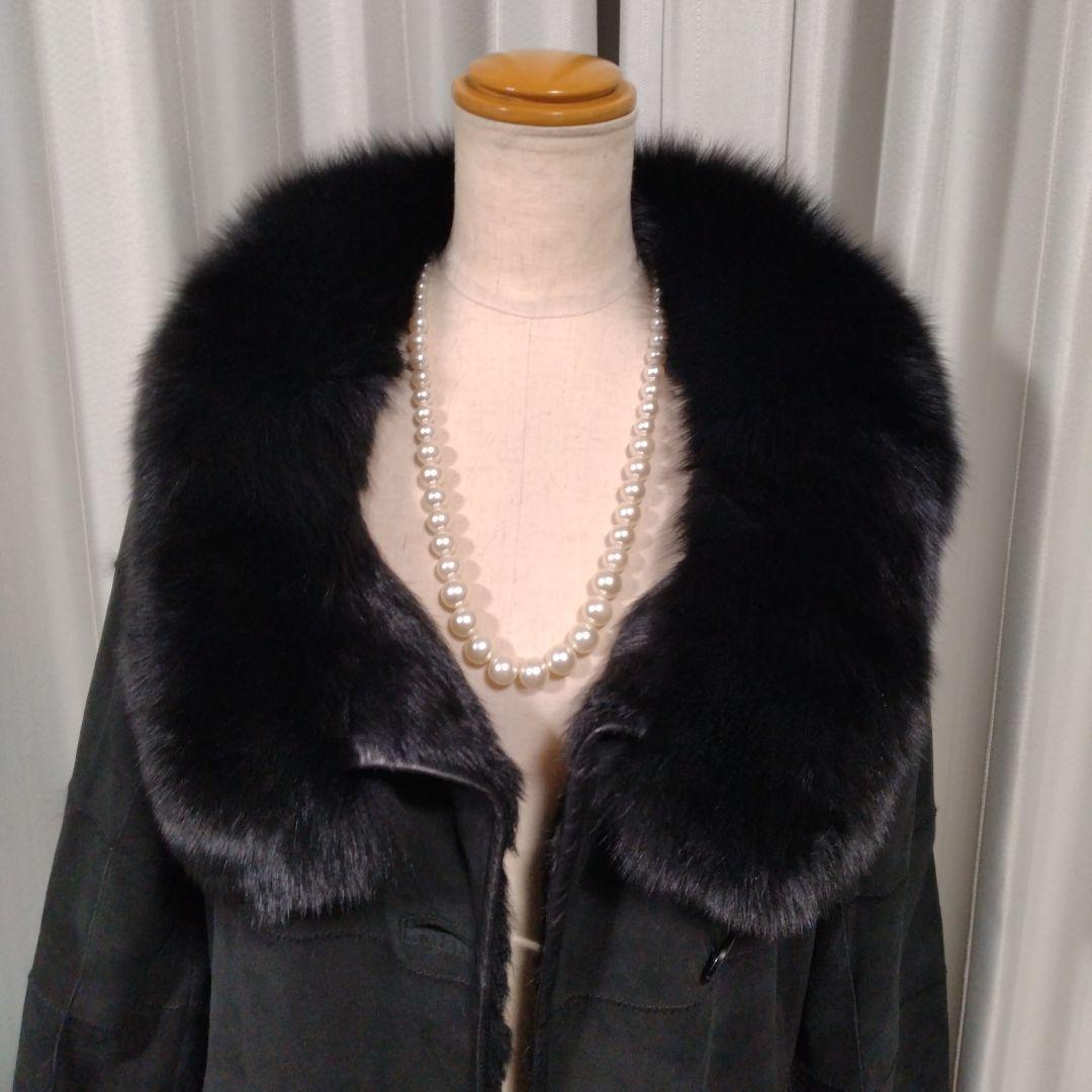 新品同様✩ブルーフォックス＆ラムレザー＆ラパン✩ファーコート✩柔らか✩ブラック