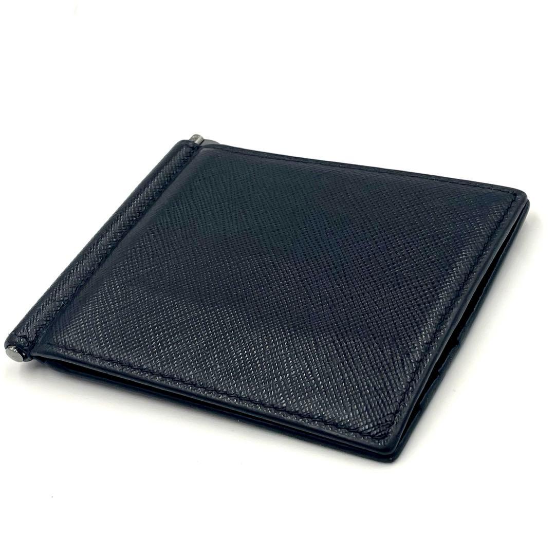 【美品】PRADA プラダ マネークリップ サフィアーノ メタルロゴ NERO
